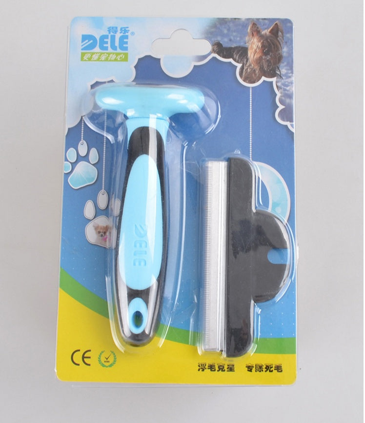 Undercoat rake grooming brush removing loose pet hair and reducing shedding