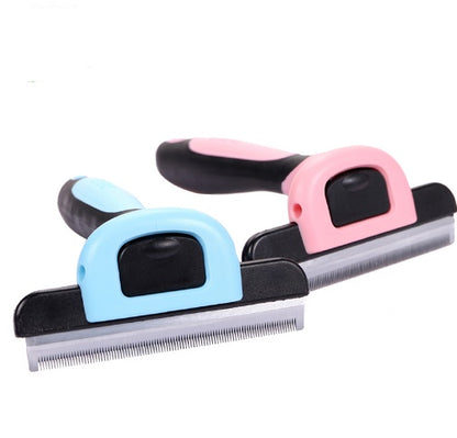 Undercoat rake grooming brush removing loose pet hair and reducing shedding
