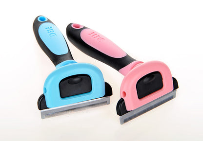 Undercoat rake grooming brush removing loose pet hair and reducing shedding