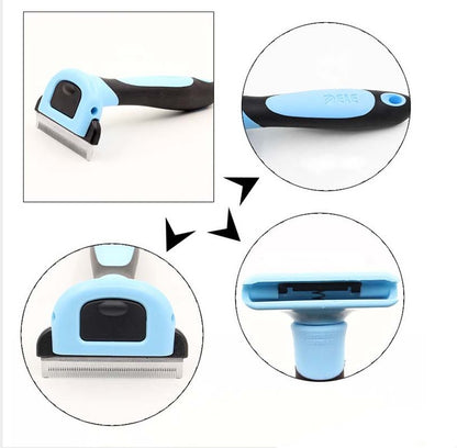 Undercoat rake grooming brush removing loose pet hair and reducing shedding