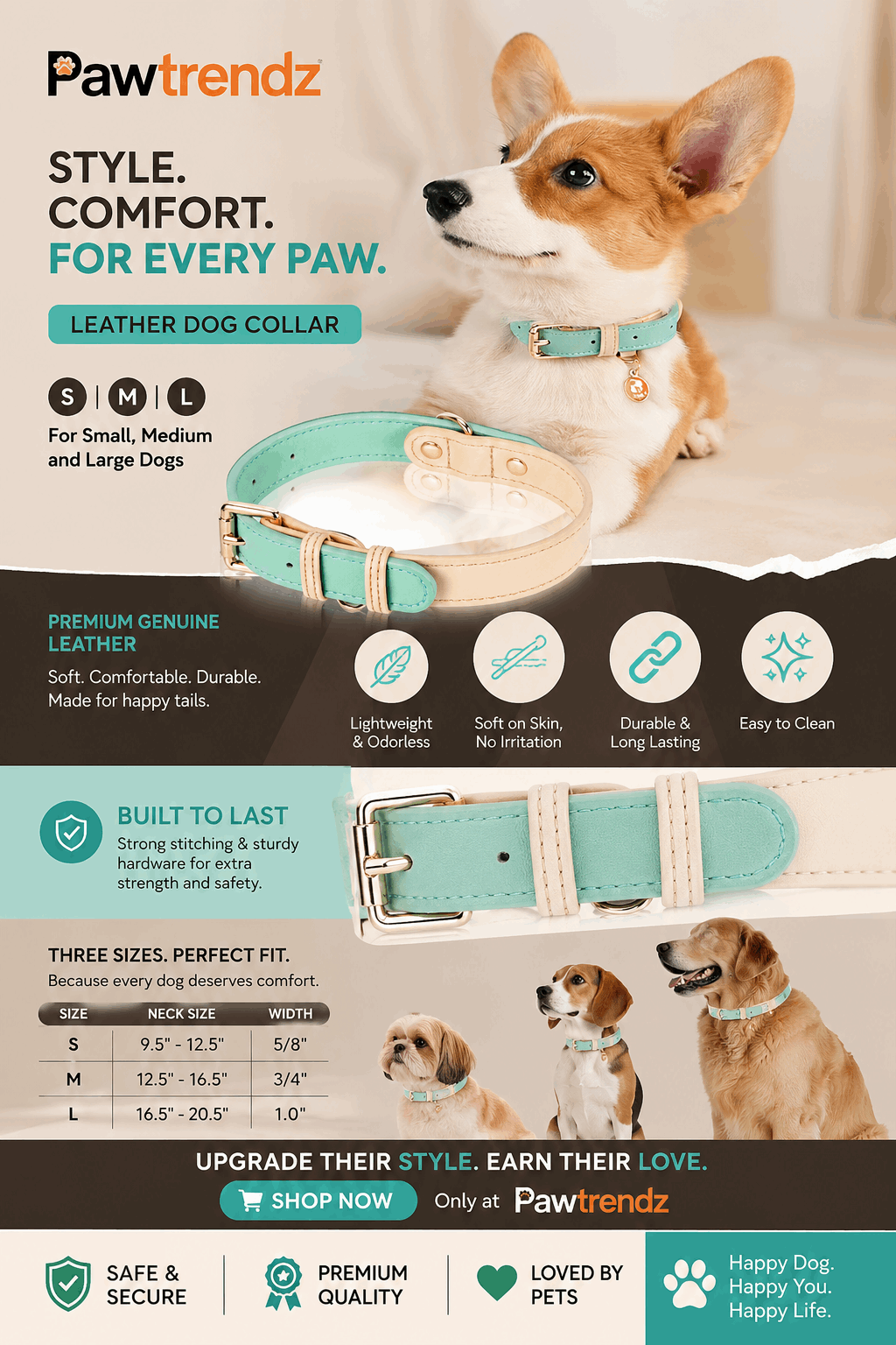 S M L Dog Collar