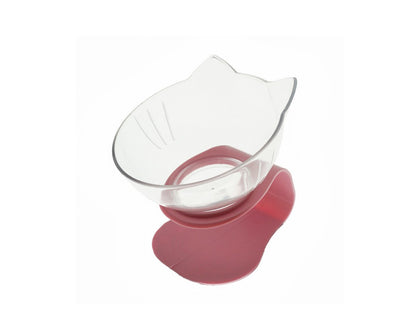 Clear glass teapot with pink silicone base on a white background