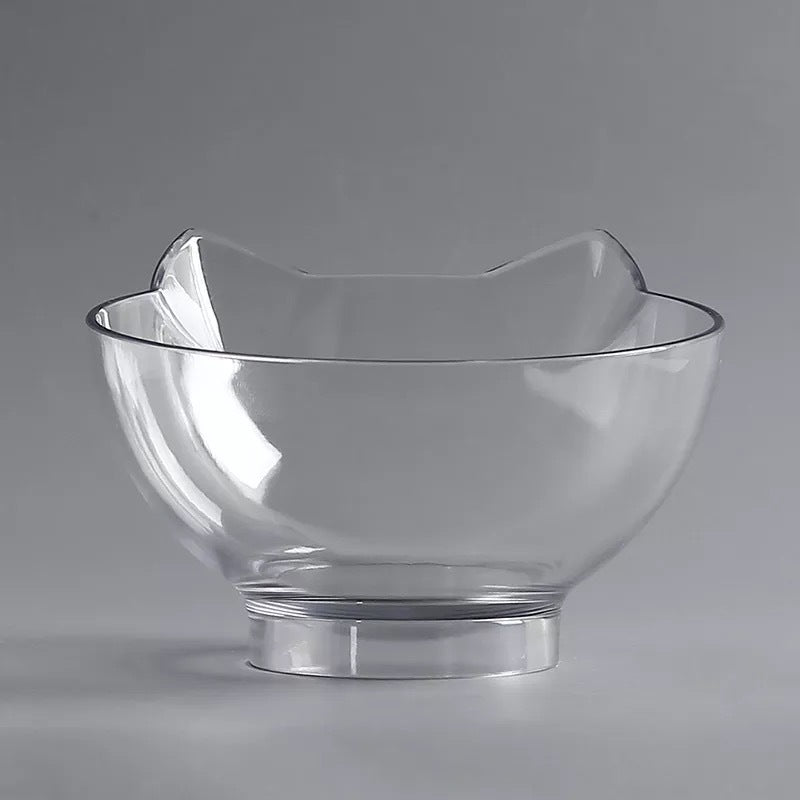 Clear glass bowl on a gray background