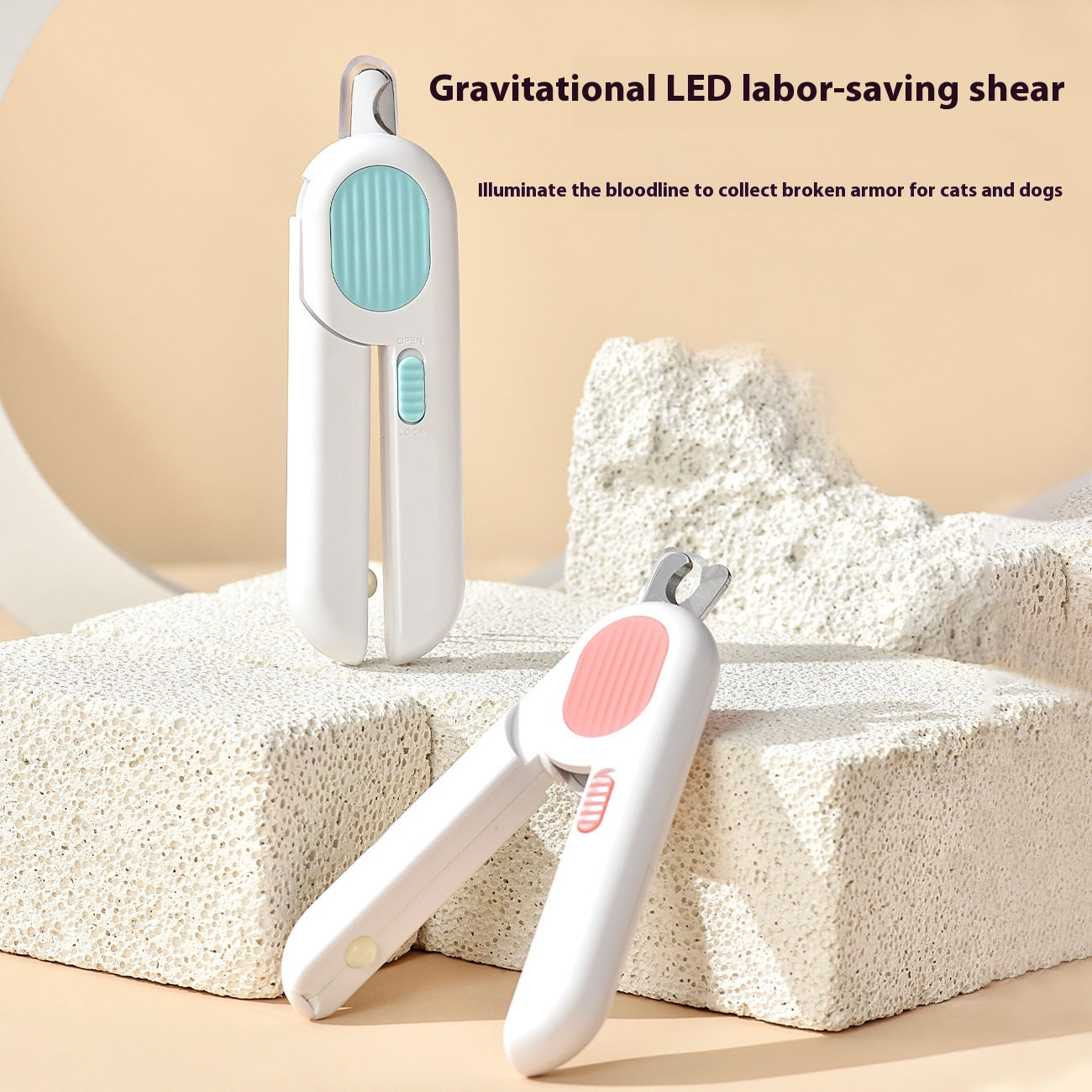 PawTrendz SafeCut LED pet nail clipper showing how the ultra bright built-in LED light illuminates a dog and cat's nail bloodline for safe trimming.