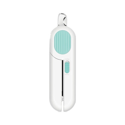PawTrendz SafeCut LED pet nail clipper showing how the ultra bright built-in LED light illuminates a dog and cat's nail bloodline for safe trimming.