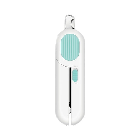 PawTrendz SafeCut LED pet nail clipper showing how the ultra bright built-in LED light illuminates a dog and cat's nail bloodline for safe trimming.