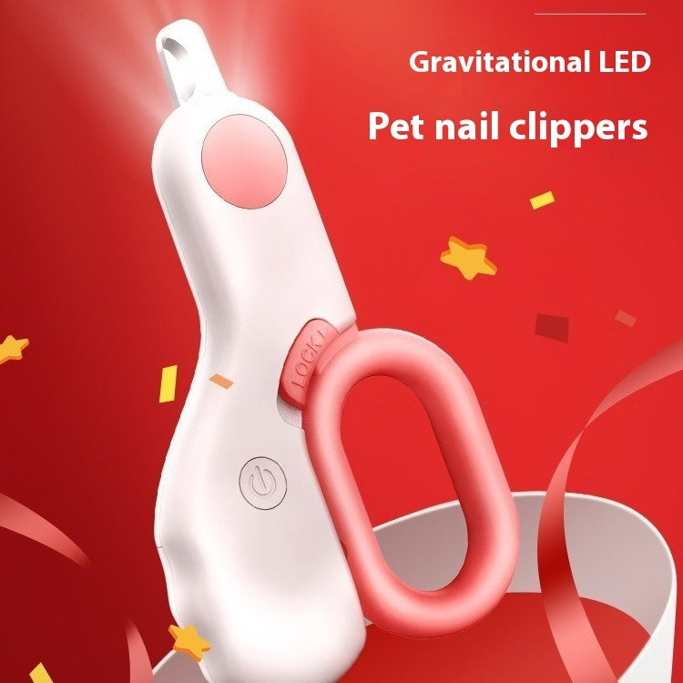 PawTrendz SafeCut LED pet nail clipper showing how the ultra bright built-in LED light illuminates a dog and cat's nail bloodline for safe trimming.