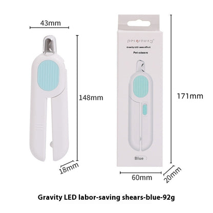 Close-up shot of PawTrendz professional pet trimmer featuring sharp stainless steel blades, anti-splash guard, and ergonomic non-slip handle.