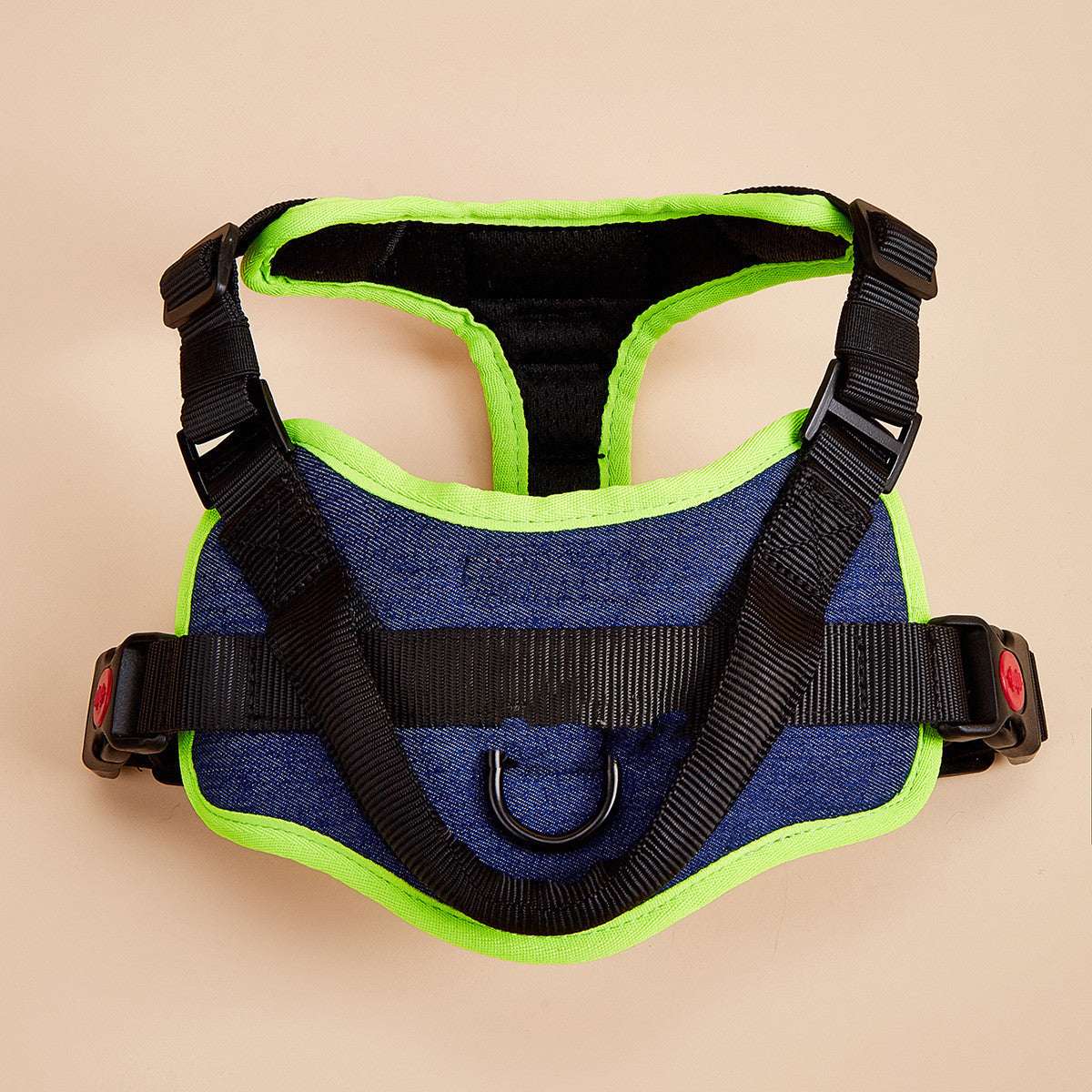 PawTrendz padded dog harness reflective strips shown on dog side view adjustable straps