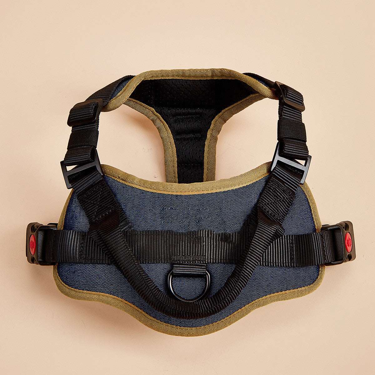 PawTrendz padded dog harness reflective strips shown on dog side view adjustable straps